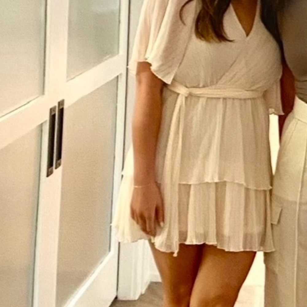 Zara Cream Tiered Wrap Mini Dress